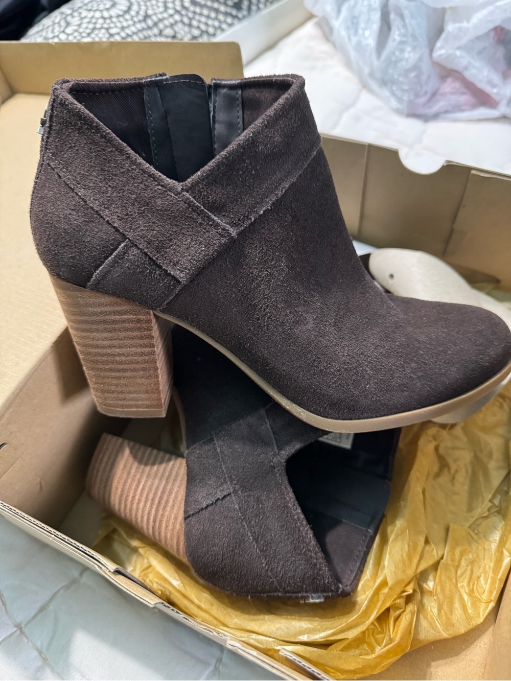 UGG Brown Suede Stacked 3 in Heel Ankle Booties